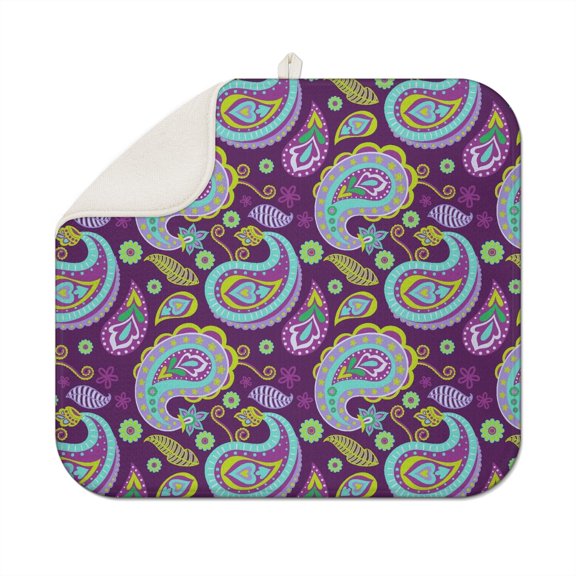 Mandala Inspired Paisley Kitchen Mat - Heat Resistant Absorbent Microfiber Dish Drying Pad with Ethnic Floral Pattern