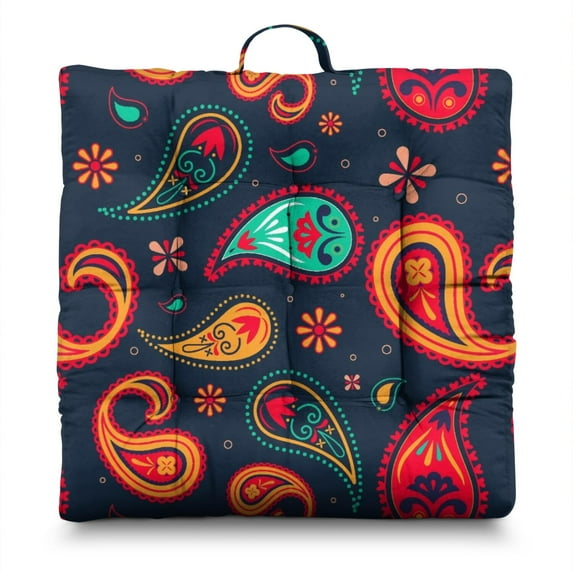 Mandala Inspired Paisley Meditation Pillow&nbsp;– 22x22 Inch Square Floor Cushion, Soft Dutch Velvet, Boho Yoga & Lounge Seat (Tribal & Colorful)