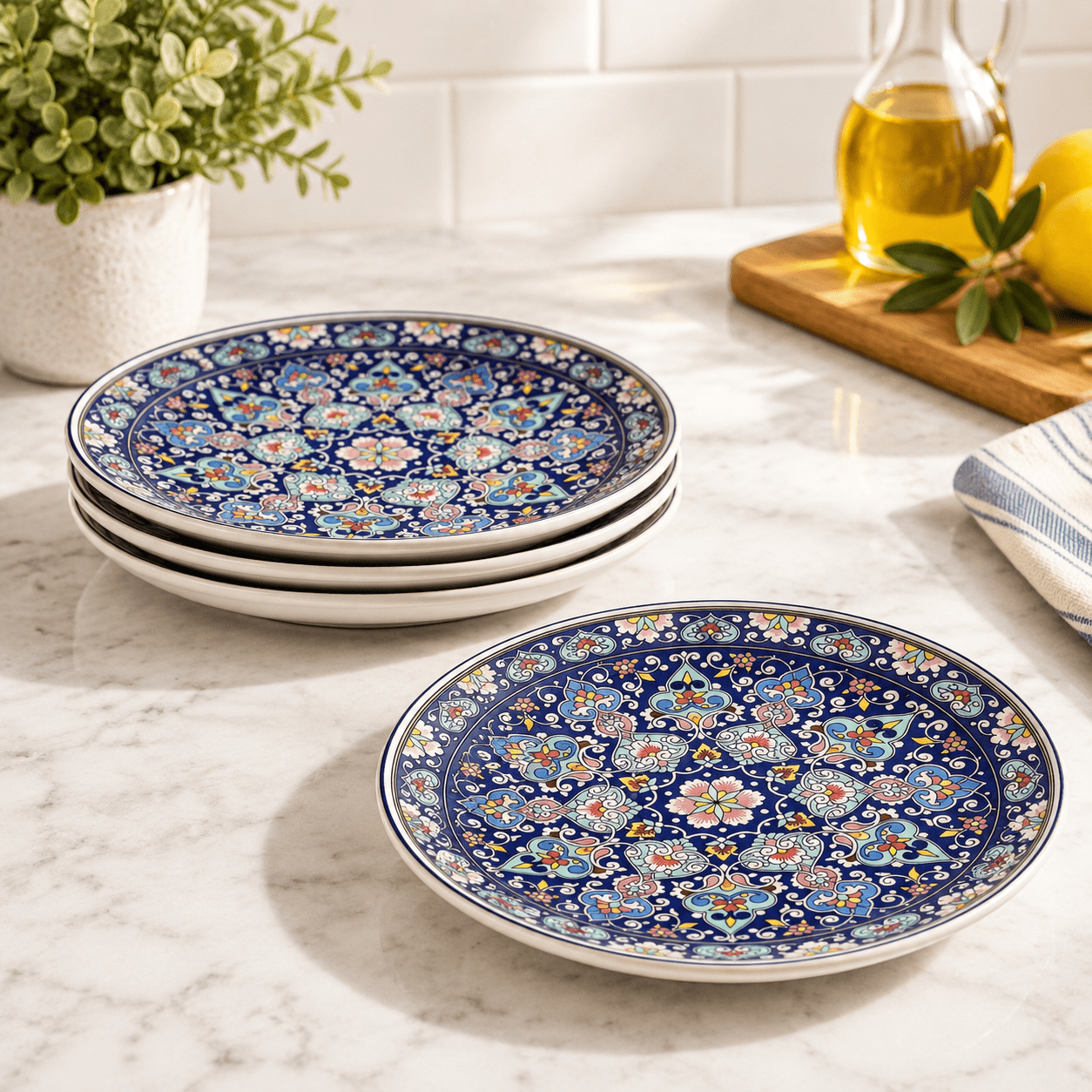 Side Salid Mandala Kaleidoscope 8.75 Inch Ceramic Salad Plates Set of 4 for ...