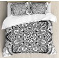 thumbnail image 1 of Mandala King Size Duvet Cover Set, Ringed Ethnic Floral Pattern with Ornate Tile Lines Boho Circle Art Motif, Decorative 3 Piece Bedding Set with 2 Pillow Shams, Charcoal Grey White, by Ambesonne, 1 of 3