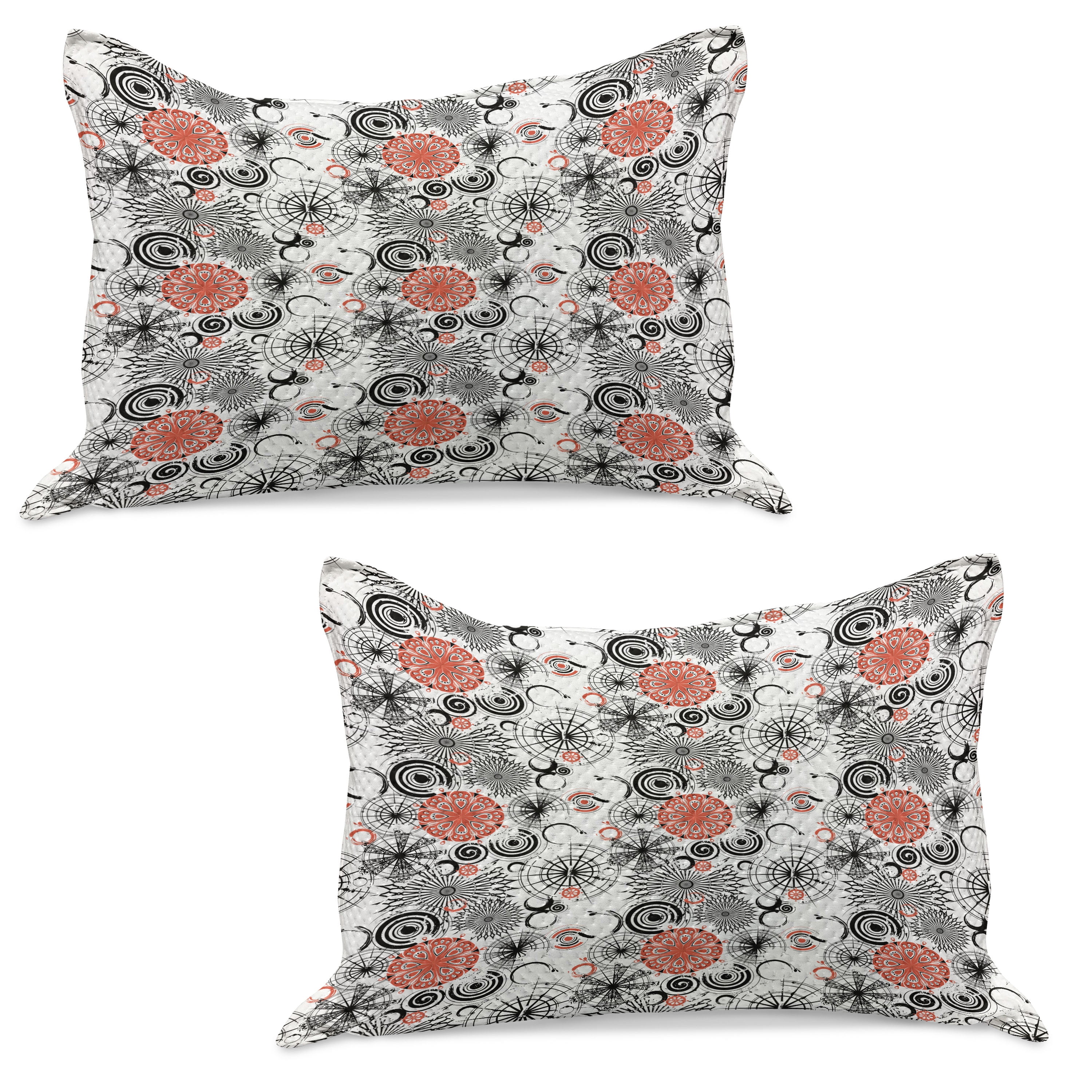 Mandala Knitted Quilt Pillowcover Set of 2, Grunge Looking Round Floral