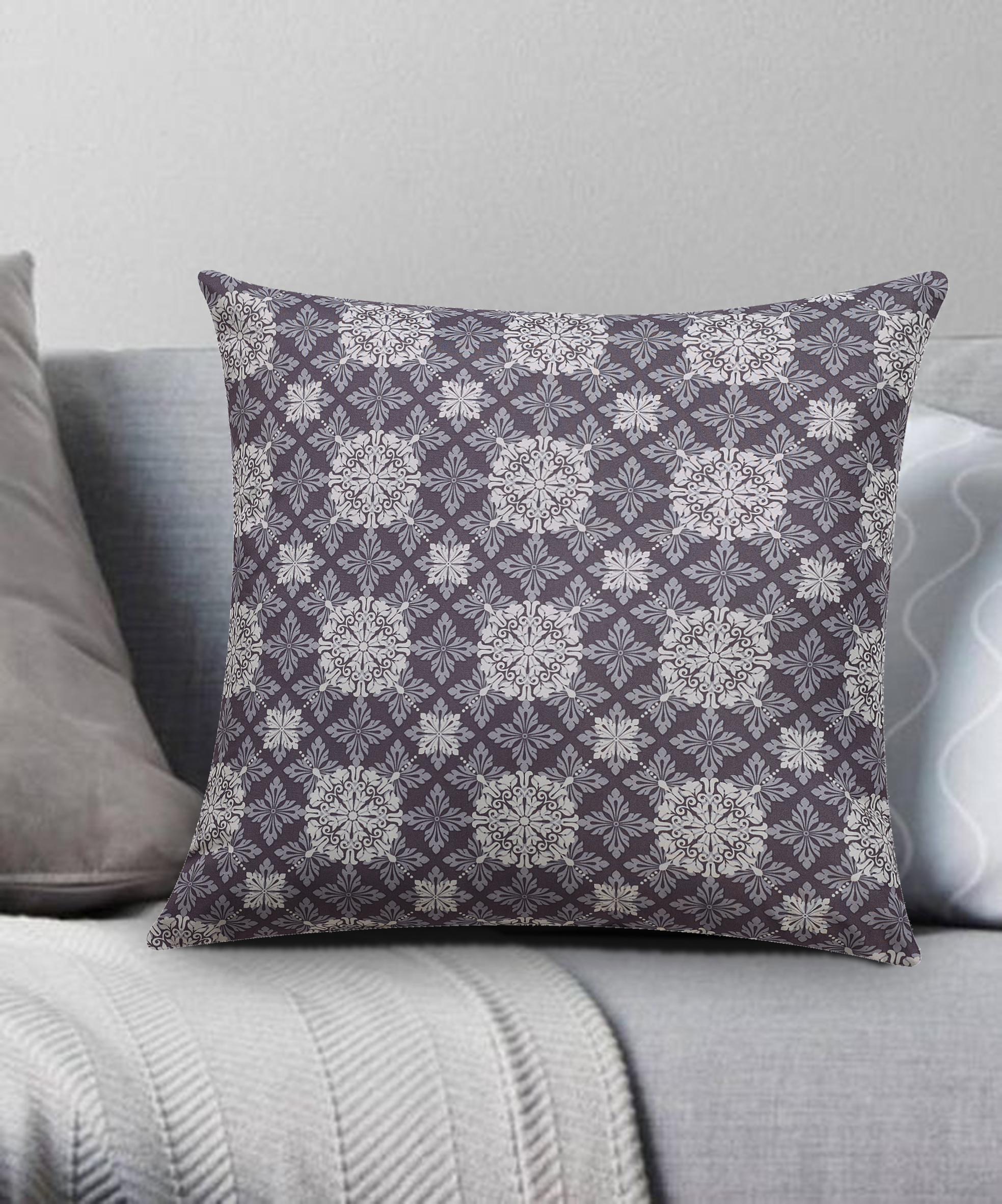 Mandala Lattice Decorative Pillow 18x18 Grey