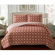 Mandala Lattice and Ironwork 3pc Quilt Set Full/Queen red