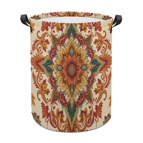 Mandala Laundry Bag, Collapsible Round Laundry Hamper with Handle, Laundry Basket for Clothes, Toys, Extra Tall Washing Bin for Home Storage