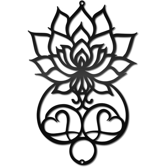 Mandala Lotus Wall Art Metal Heart Flower Wall Hanging Decor Meditation Room Sign Decorative Silhouettes Wall Sculptures Artwork Ornament for Home Office Garden Decor 11.8 x 7.9 inch