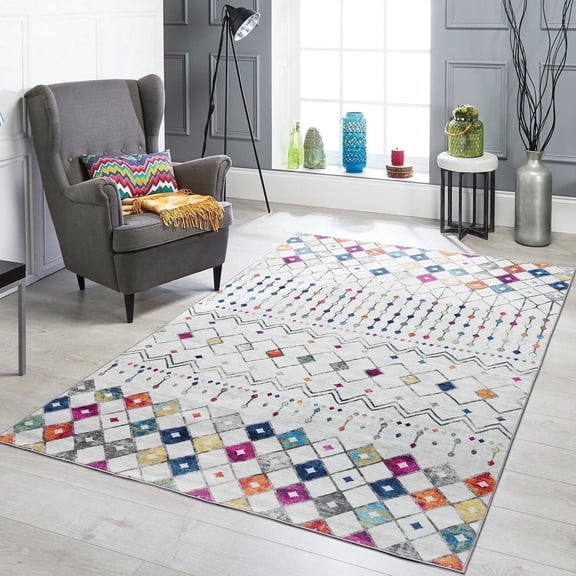 Mandala 3x5 Vintage Area Rug, Ultra Soft Traditional Washable Rug for Bedroom, Living Room & Office, White Grey Multi