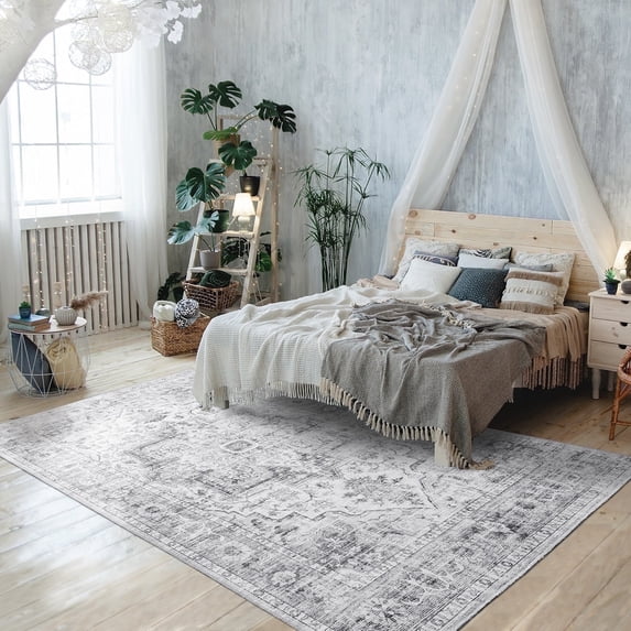 Mandala 5x7 Area Rug - Ultra Soft Traditional Area Rug for Bedroom, Living Room & Office | Non-Slip Machine Washable Rugs, Ideal for Indoor & Outdoor Use - Vintage Gray