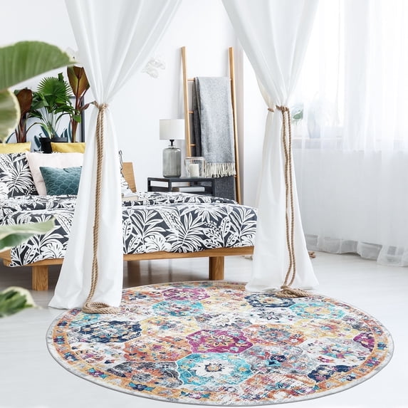 Mandala Machine Washable Area Rug 6R - Non-Slip & Safe Floor Rug - Stain Resistant Bedroom Rug - Comfortable Polyester Material Colorful Rug - Durable Modern Rug for Living Room - Living Room Rugs