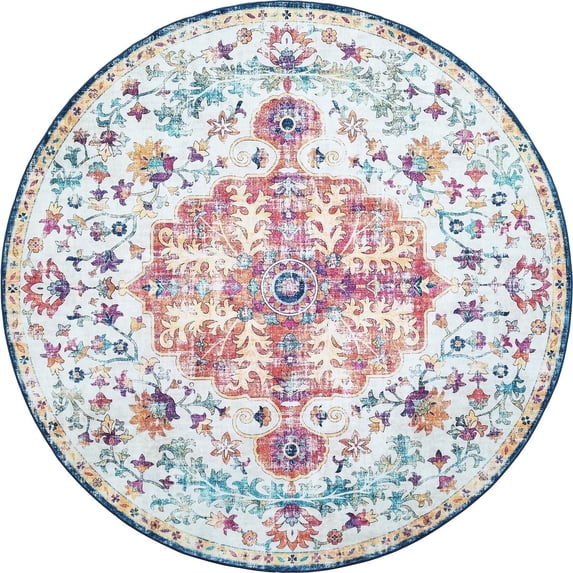 Mandala Machine Washable Area Rug 6R - Non-Slip & Safe Floor Rug - Stain Resistant Bedroom Rug - Comfortable Polyester Material Colorful Rug - Durable Modern Rug for Living Room - Living Room Rugs
