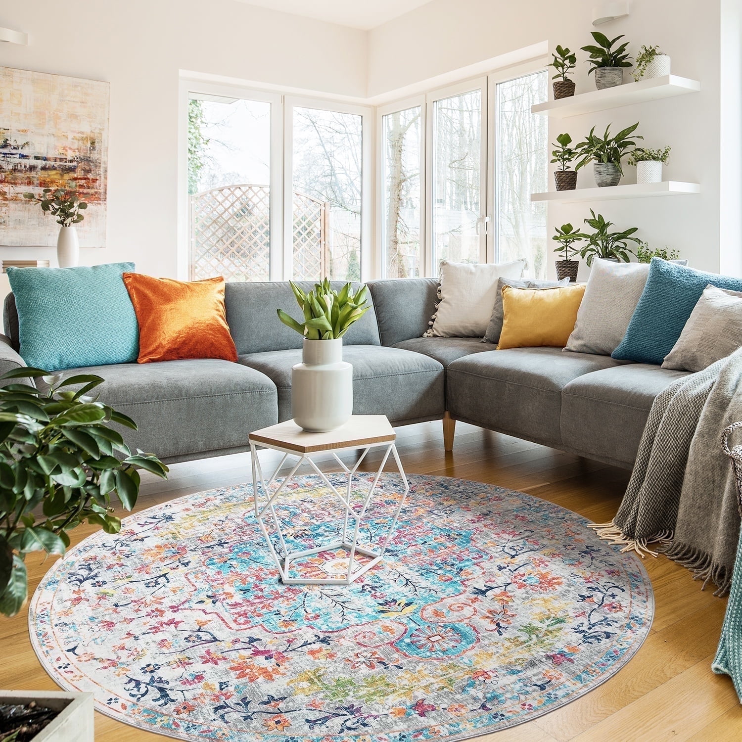 Mandala Machine Washable Area Rug 6R - Non-Slip & Safe Floor Rug - Stain Resistant Bedroom Rug - Comfortable Polyester Material Colorful Rug - Durable Modern Rug for Living Room - Living Room Rugs