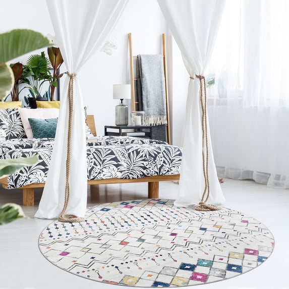 SKOVNISSE Machine Washable Area Rug 6R - Non-Slip & Safe Floor Rug - Stain Resistant Bedroom Rug - Comfortable Polyester Material Colorful Rug - Durable Modern Rug for Living Room - Living Room Rugs