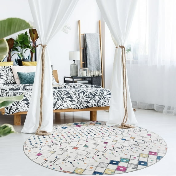 Mandala Machine Washable Area Rug 6R - Non-Slip & Safe Floor Rug - Stain Resistant Bedroom Rug - Comfortable Polyester Material Colorful Rug - Durable Modern Rug for Living Room - Living Room Rugs