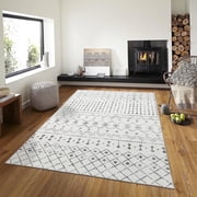 Mandala 8x10 Rug – Ultra-Soft, Geometric Boho Area Rug for Living Room, Office & Bedroom - Non-Shedding Machine Washable Rug – Light Gray & Ivory