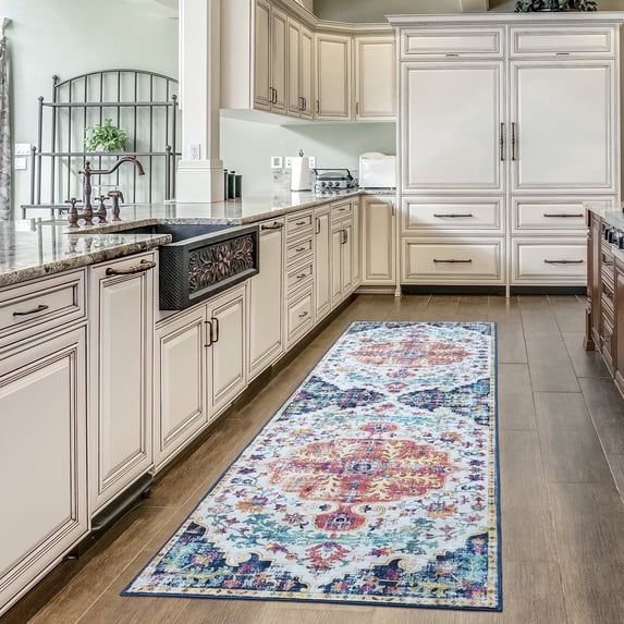 Mandala - Machine Washable Area Rugs 2 x 6 Ft, Stain Resistant Rug, Durable Polyester Material, Patterned & Colorful Rug, Bedroom & Living Room Rug, Room & Modern Home Decor - Blue
