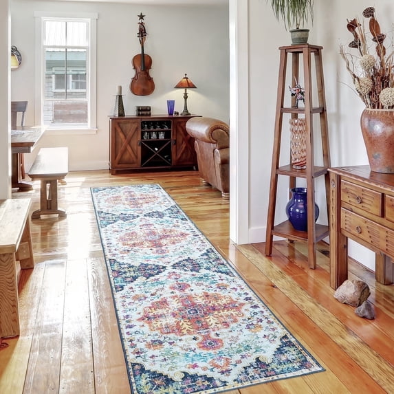 Mandala - Machine Washable Area Rugs 2 x 8 Ft, Stain Resistant Rug, Durable Polyester Material, Patterned & Colorful Rug, Bedroom & Living Room Rug, Room & Modern Home Decor - Blue