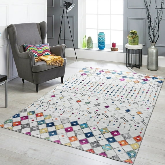 Mandala 6x9 Area Rug - Ultra Soft Vintage Area Rug for Bedroom, Living Room & Office | Traditional Machine Washable Rugs, Ideal for Indoor & Outdoor Use - White Gray & Multi