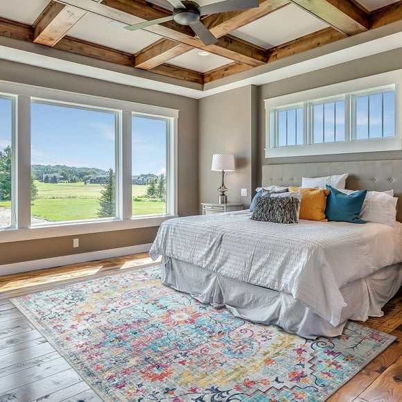 Mandala - Machine Washable Area Rugs 6 X 9 Ft, Stain Resistant Rug, Durable Polyester Material, Patterned & Colorful Rug, Bedroom & Living Room Rug, Room & Modern Home Decor - Blue & Multi Color