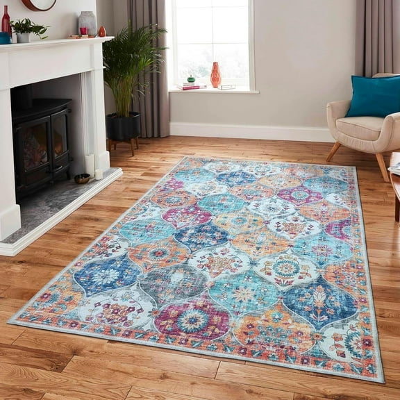 Mandala - Machine Washable Area Rugs 9' x 12', Stain Resistant, Durable Polyester Material, Patterned & Colorful Rug, Bedroom & Living Room Rug, Room & Modern Home Decor - Multi
