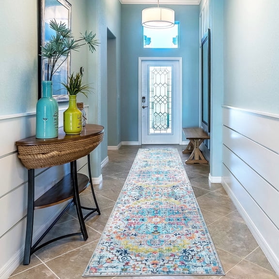 Mandala - Machine Washable Runner Rugs 2 x 8 - Stain Resistant Colorful Runner Rug Clearance - Durable Polyester Material Modern Home Rugs - for Bedroom, Dining Room, Living Room, Hallway, & Kitchen