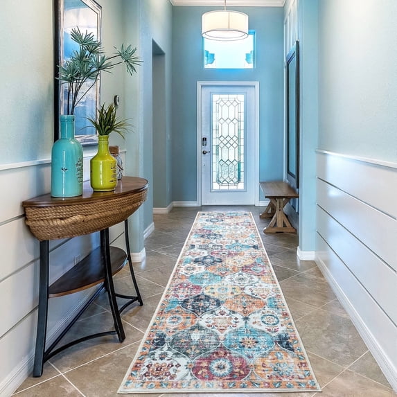 Mandala - Machine Washable Runner Rugs 2 x 8 - Stain Resistant Colorful Runner Rug Clearance - Durable Polyester Material Modern Home Rugs - for Bedroom, Dining Room, Living Room, Hallway, & Kitchen