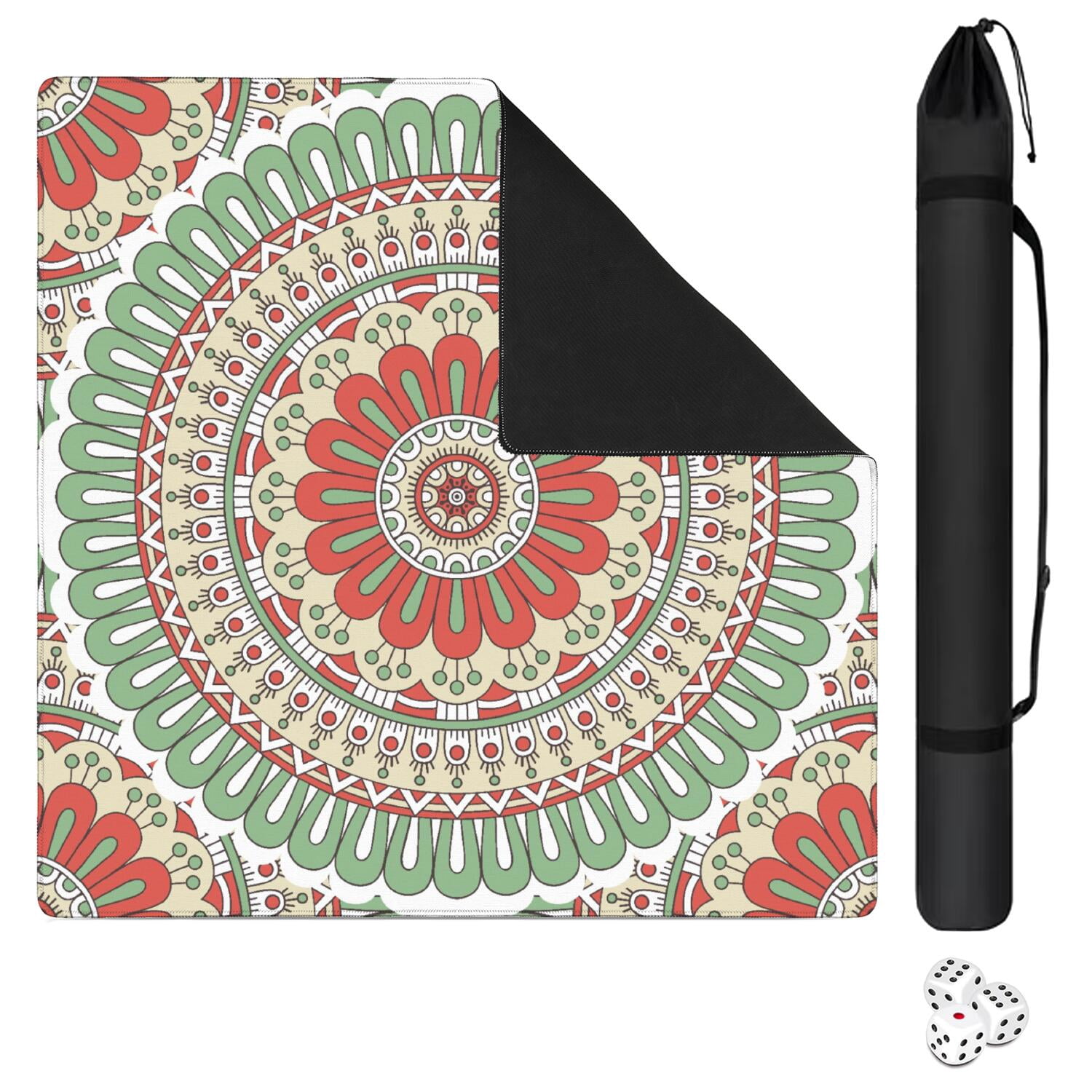 Mandala Mahjong Mat for Table, 31.5*31.5in Anti Slip American Mahjong Table Cloth, Noise Reduction, Neoprene Mah jongg Mat with Carrying Bag & 3 Dices, Mahjong Accessories Gift, Board Tile Games Mats