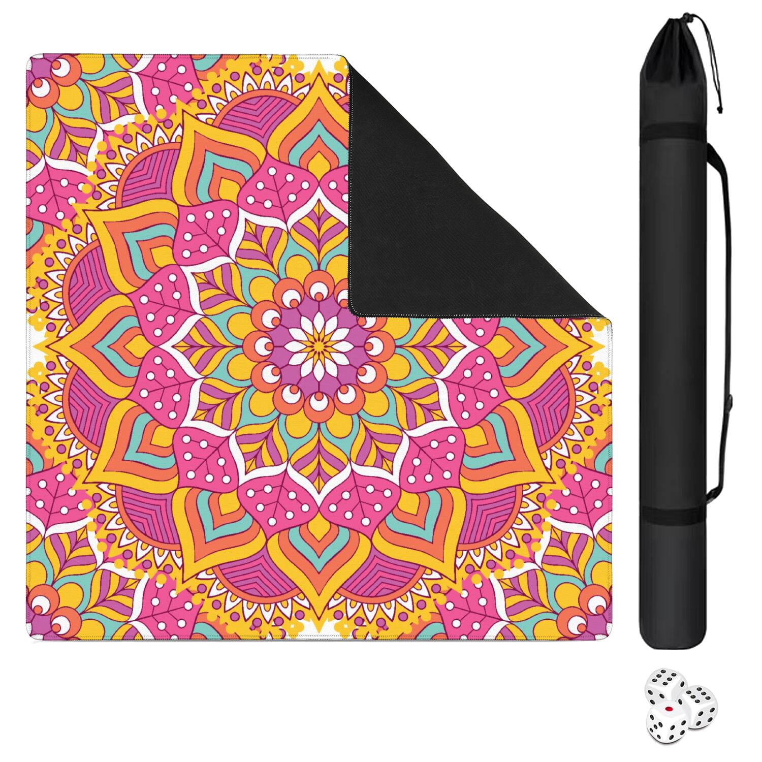 Mandala Mahjong Mat for Table, 31.5*31.5in Anti Slip American Mahjong Table Cloth, Noise Reduction, Neoprene Mah jongg Mat with Carrying Bag & 3 Dices, Mahjong Accessories Gift, Board Tile Games Mats