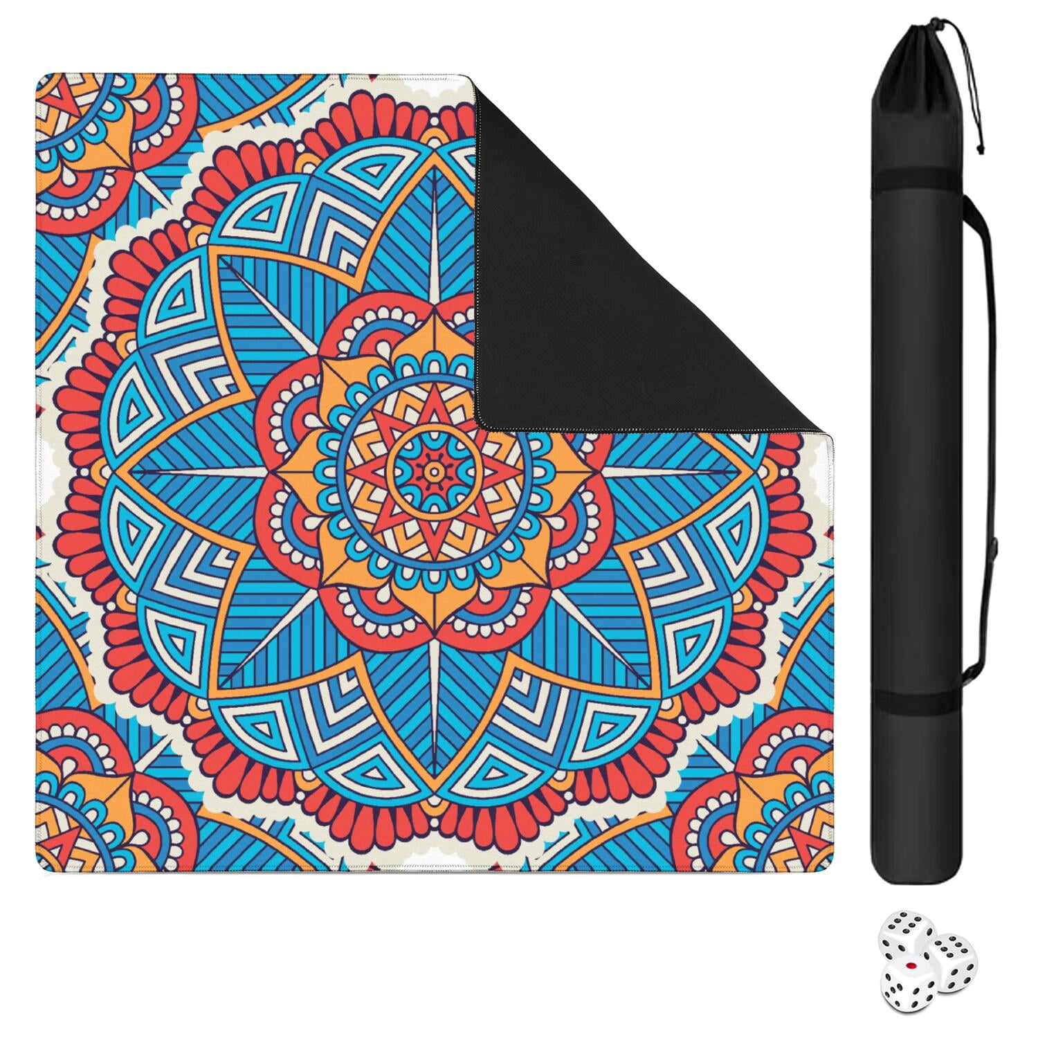 Mandala Mahjong Mat for Table, 31.5*31.5in Anti Slip American Mahjong Table Cloth, Noise Reduction, Neoprene Mah jongg Mat with Carrying Bag & 3 Dices, Mahjong Accessories Gift, Board Tile Games Mats