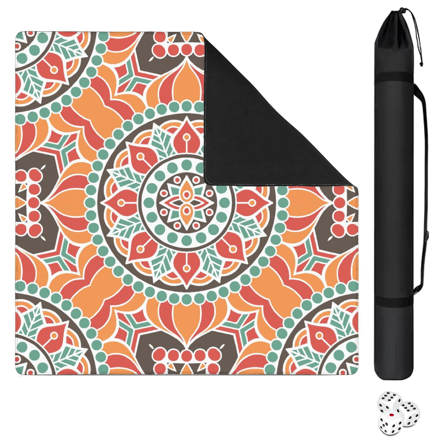 Mandala Mahjong Mat for Table, 31.5*31.5in Anti Slip American Mahjong Table Cloth, Noise Reduction, Neoprene Mah jongg Mat with Carrying Bag & 3 Dices, Mahjong Accessories Gift, Board Tile Games Mats