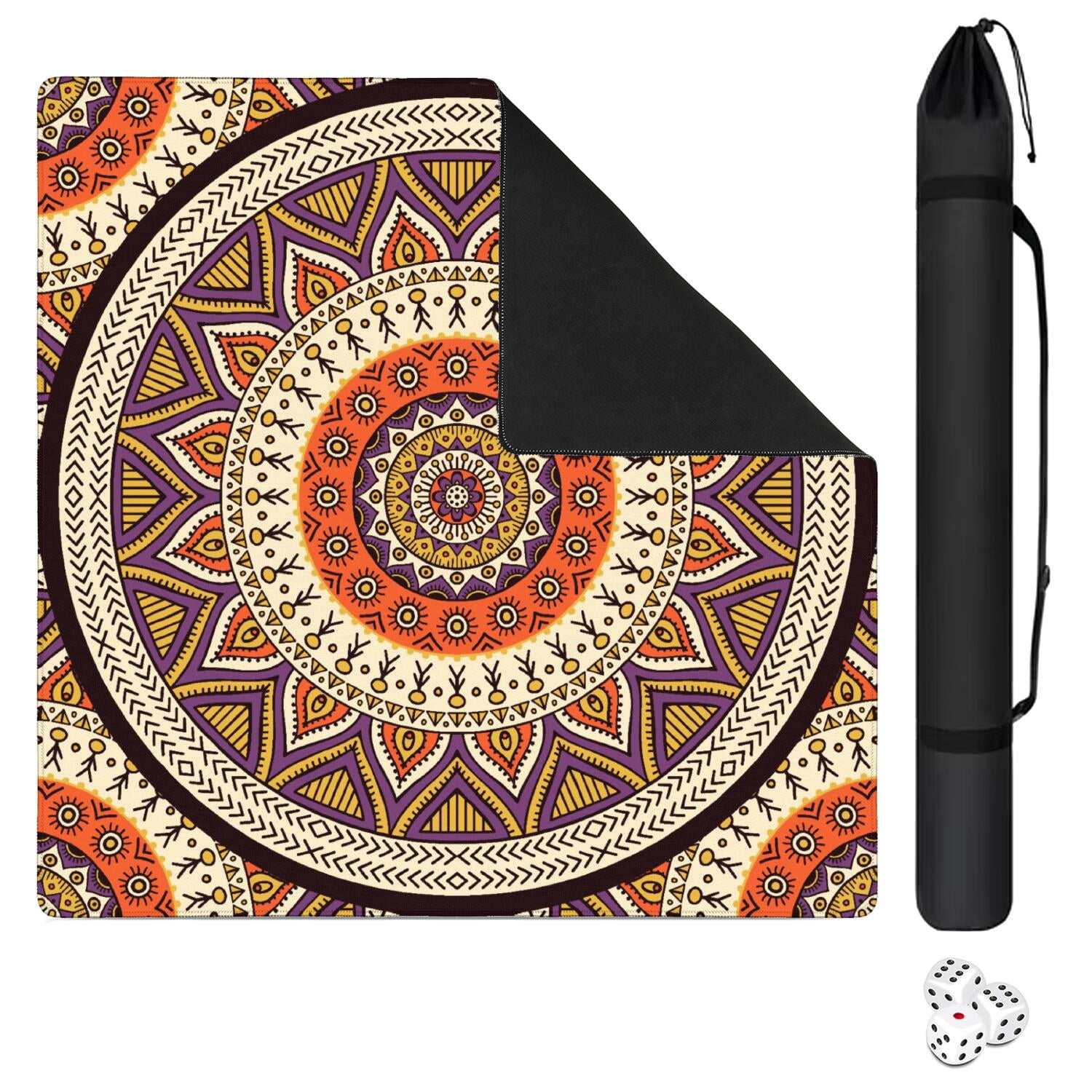 Mandala Mahjong Mat for Table, 31.5*31.5in Anti Slip American Mahjong Table Cloth, Noise Reduction, Neoprene Mah jongg Mat with Carrying Bag & 3 Dices, Mahjong Accessories Gift, Board Tile Games Mats