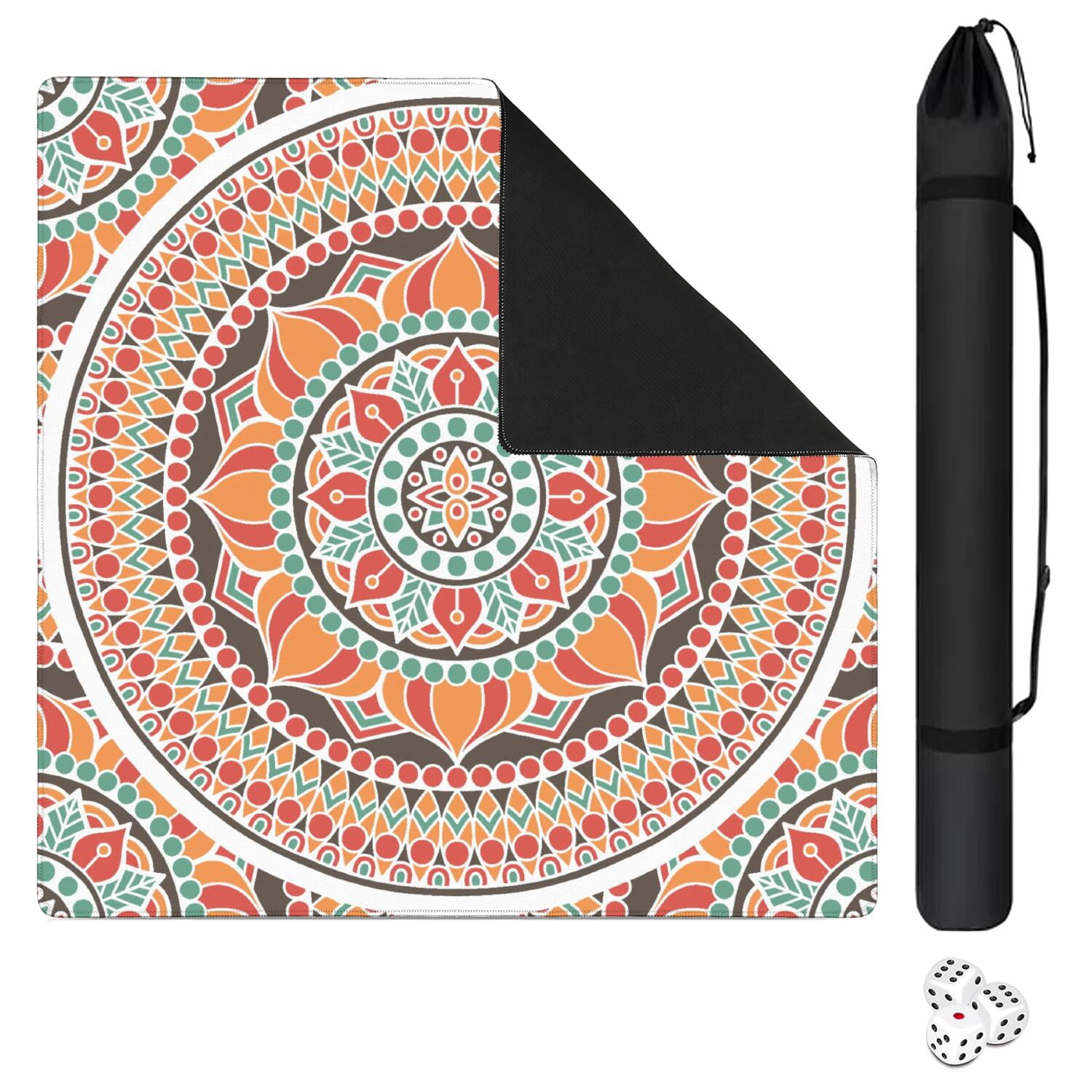 Mandala Mahjong Mat for Table, 31.5*31.5in Anti Slip American Mahjong Table Cloth, Noise Reduction, Neoprene Mah jongg Mat with Carrying Bag & 3 Dices, Mahjong Accessories Gift, Board Tile Games Mats