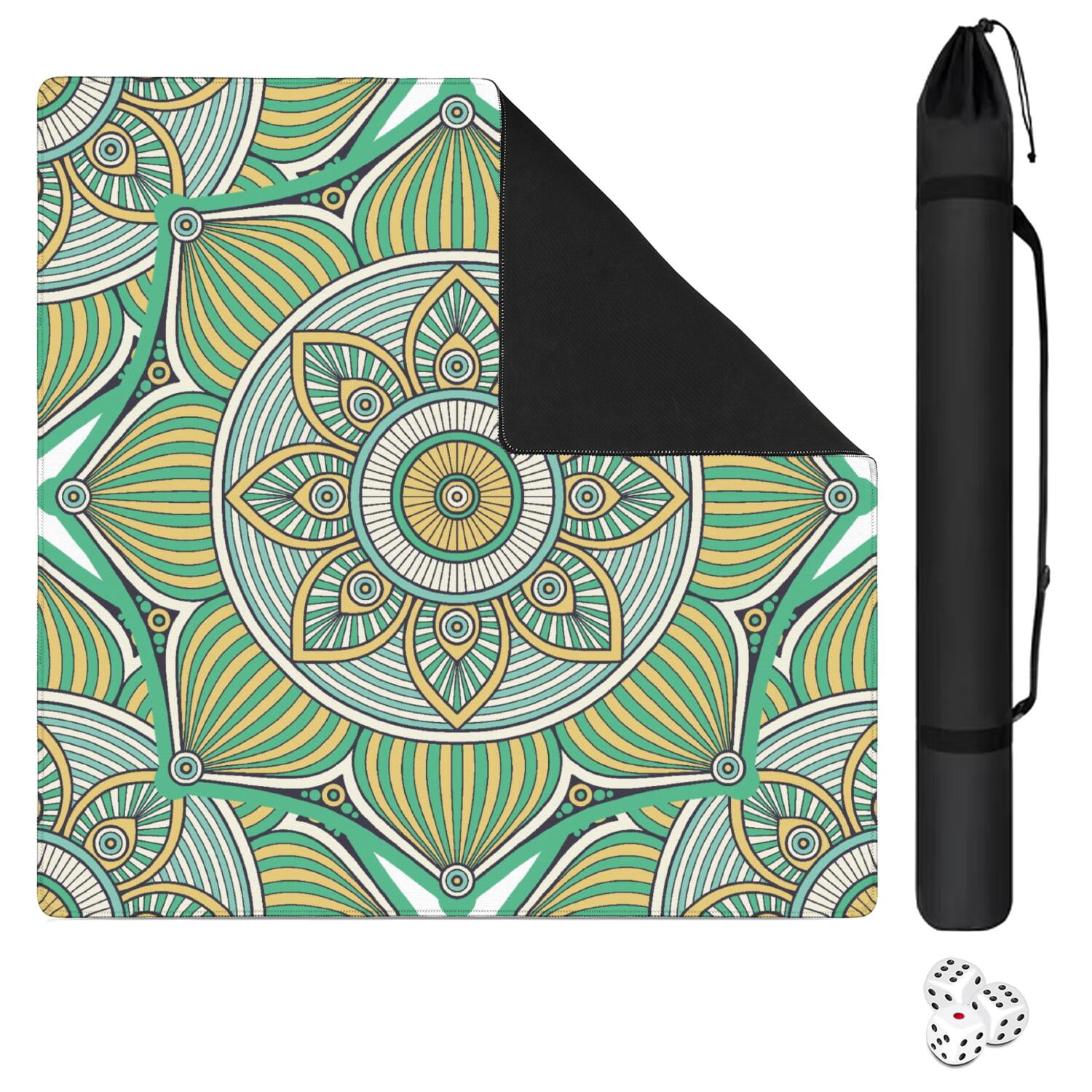 Mandala Mahjong Mat for Table, 31.5*31.5in Anti Slip American Mahjong Table Cloth, Noise Reduction, Neoprene Mah jongg Mat with Carrying Bag & 3 Dices, Mahjong Accessories Gift, Board Tile Games Mats