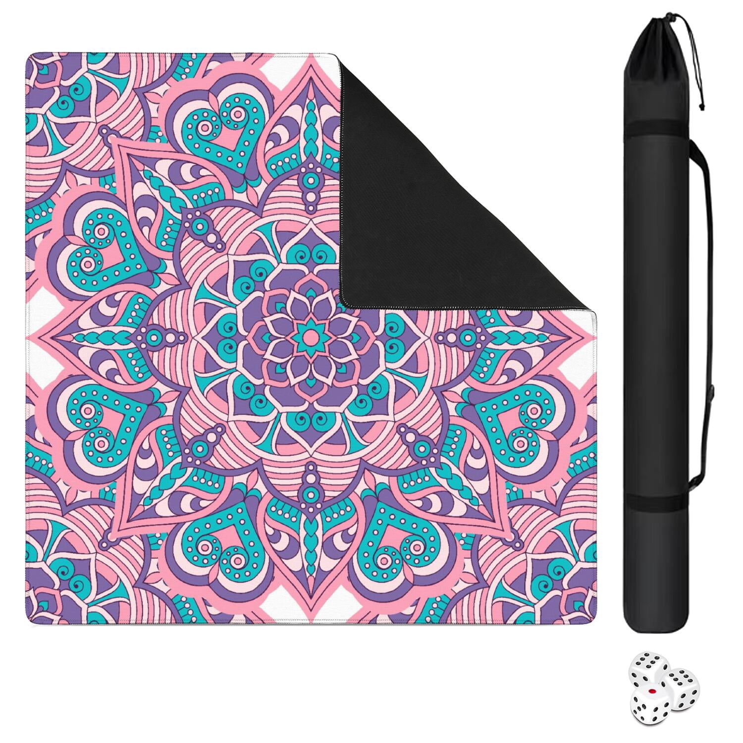 Mandala Mahjong Mat for Table, 31.5*31.5in Anti Slip American Mahjong Table Cloth, Noise Reduction, Neoprene Mah jongg Mat with Carrying Bag & 3 Dices, Mahjong Accessories Gift, Board Tile Games Mats