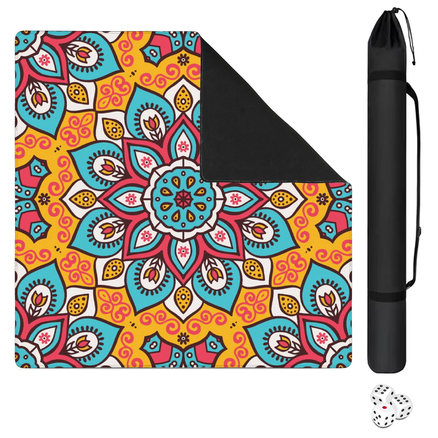 Mandala Mahjong Mat for Table, 31.5*31.5in Anti Slip American Mahjong Table Cloth, Noise Reduction, Neoprene Mah jongg Mat with Carrying Bag & 3 Dices, Mahjong Accessories Gift, Board Tile Games Mats