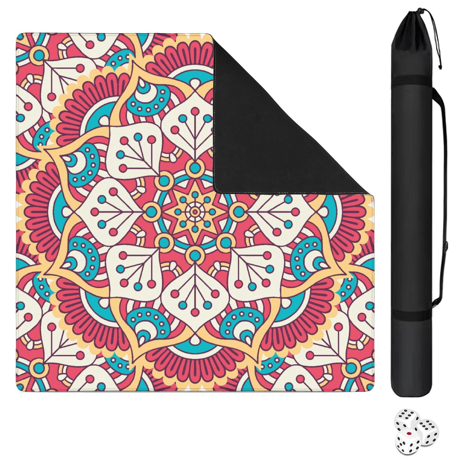 Mandala Mahjong Mat for Table, 31.5*31.5in Anti Slip American Mahjong Table Cloth, Noise Reduction, Neoprene Mah jongg Mat with Carrying Bag & 3 Dices, Mahjong Accessories Gift, Board Tile Games Mats