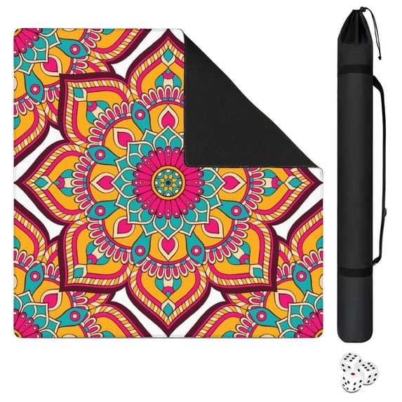 Mandala Mahjong Mat for Table, 31.5*31.5in Anti Slip American Mahjong Table Cloth, Noise Reduction, Neoprene Mah jongg Mat with Carrying Bag & 3 Dices, Mahjong Accessories Gift, Board Tile Games Mats