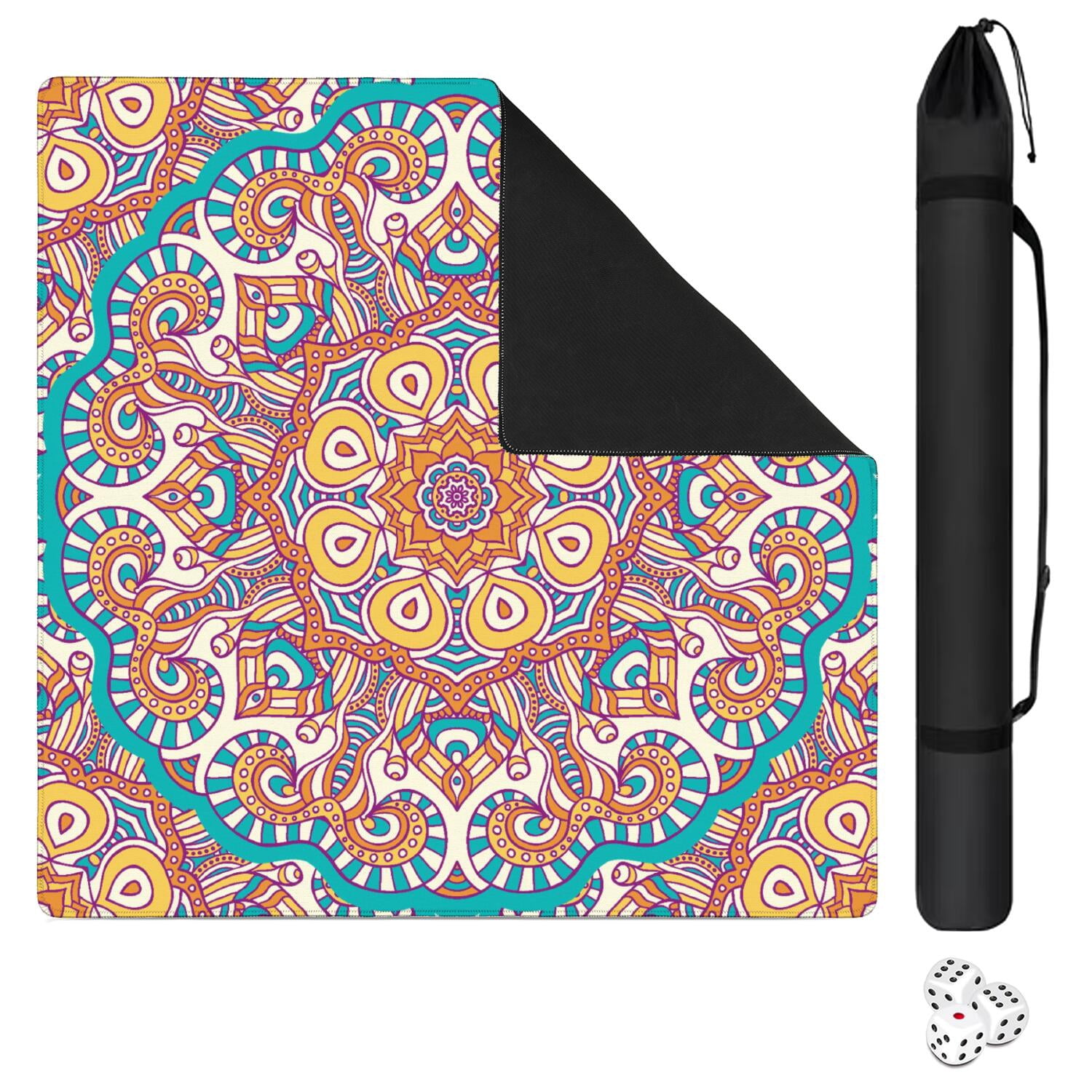 Mandala Mahjong Mat for Table, 31.5*31.5in Anti Slip American Mahjong Table Cloth, Noise Reduction, Neoprene Mah jongg Mat with Carrying Bag & 3 Dices, Mahjong Accessories Gift, Board Tile Games Mats