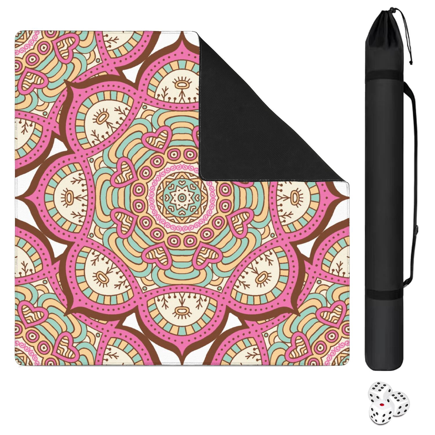 Mandala Mahjong Mat for Table, 31.5*31.5in Anti Slip American Mahjong Table Cloth, Noise Reduction, Neoprene Mah jongg Mat with Carrying Bag & 3 Dices, Mahjong Accessories Gift, Board Tile Games Mats