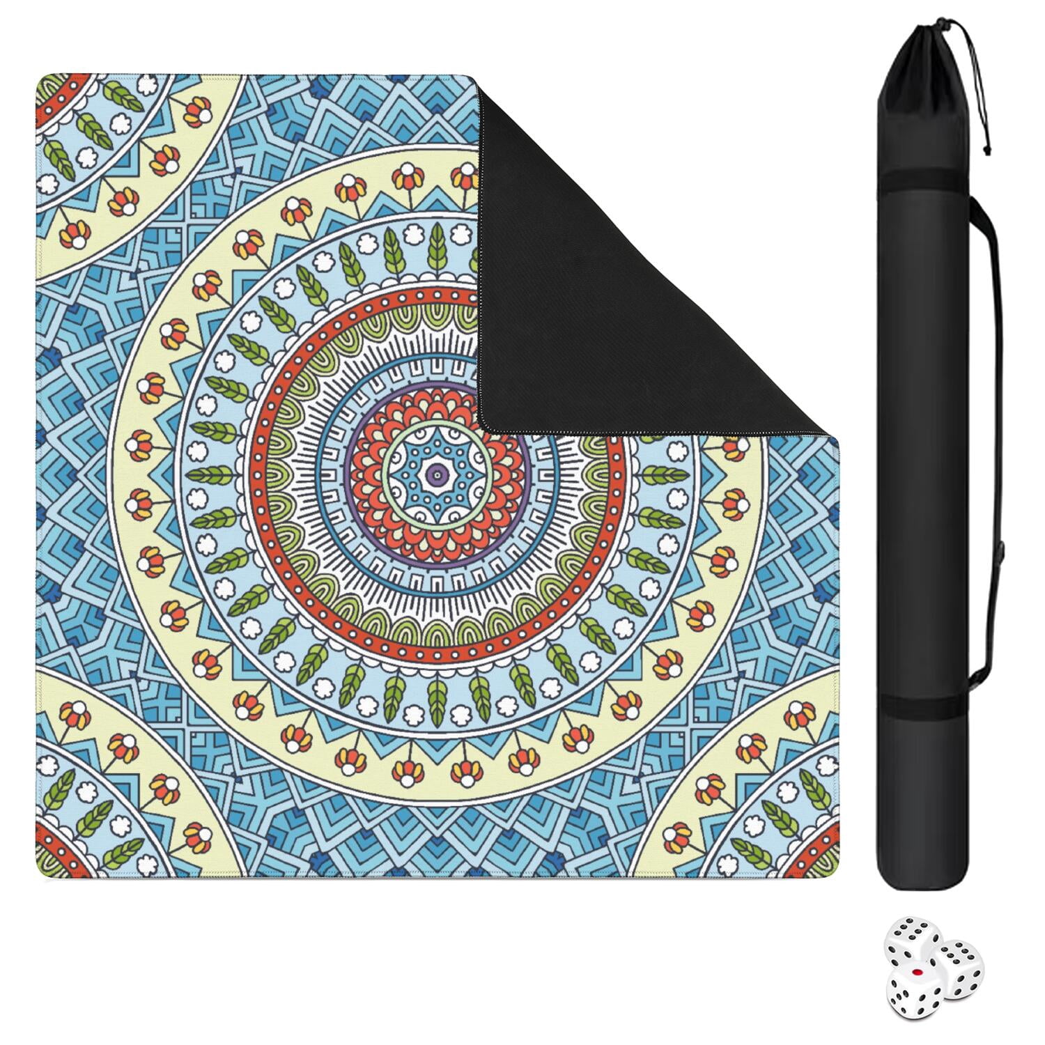 Mandala Mahjong Mat for Table, 31.5*31.5in Anti Slip American Mahjong Table Cloth, Noise Reduction, Neoprene Mah jongg Mat with Carrying Bag & 3 Dices, Mahjong Accessories Gift, Board Tile Games Mats
