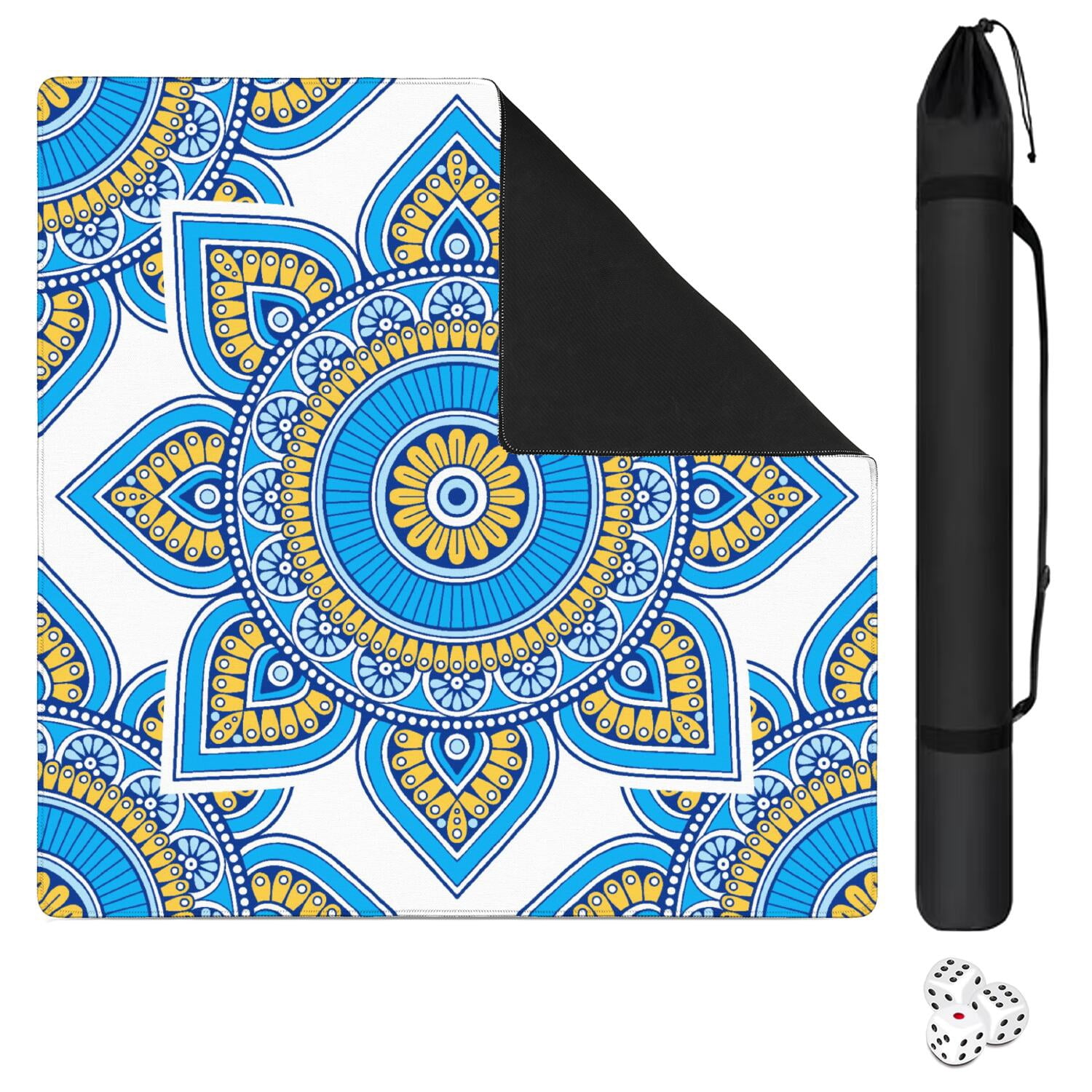 Mandala Mahjong Mat for Table, 31.5*31.5in Anti Slip American Mahjong Table Cloth, Noise Reduction, Neoprene Mah jongg Mat with Carrying Bag & 3 Dices, Mahjong Accessories Gift, Board Tile Games Mats