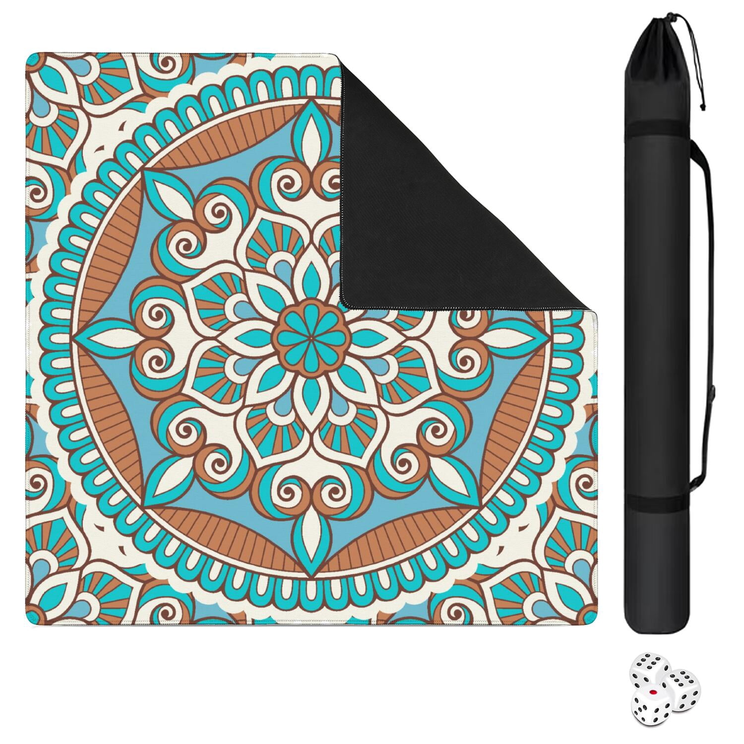 Mandala Mahjong Mat for Table, 31.5*31.5in Anti Slip American Mahjong Table Cloth, Noise Reduction, Neoprene Mah jongg Mat with Carrying Bag & 3 Dices, Mahjong Accessories Gift, Board Tile Games Mats