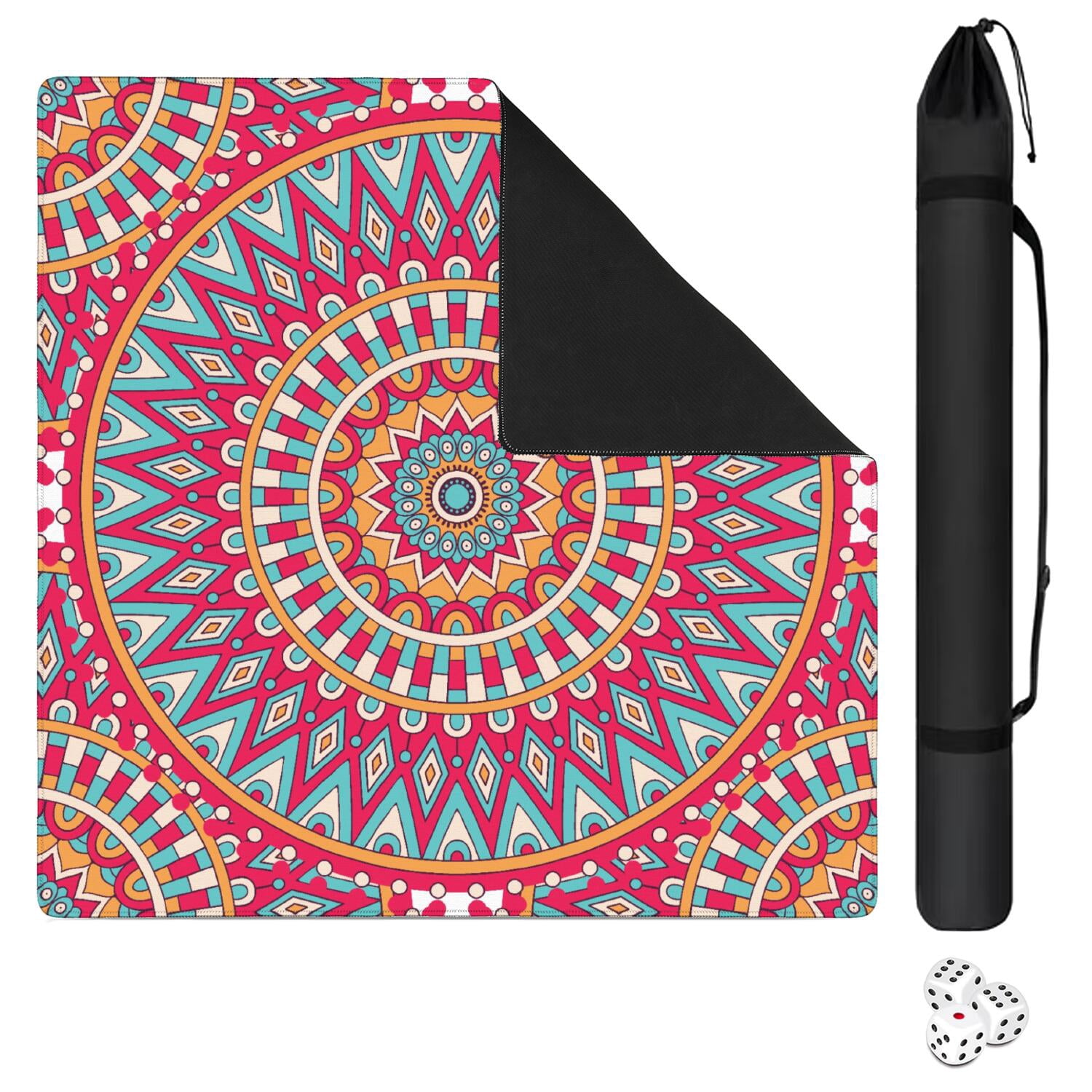 Mandala Mahjong Mat for Table, 31.5*31.5in Anti Slip American Mahjong Table Cloth, Noise Reduction, Neoprene Mah jongg Mat with Carrying Bag & 3 Dices, Mahjong Accessories Gift, Board Tile Games Mats