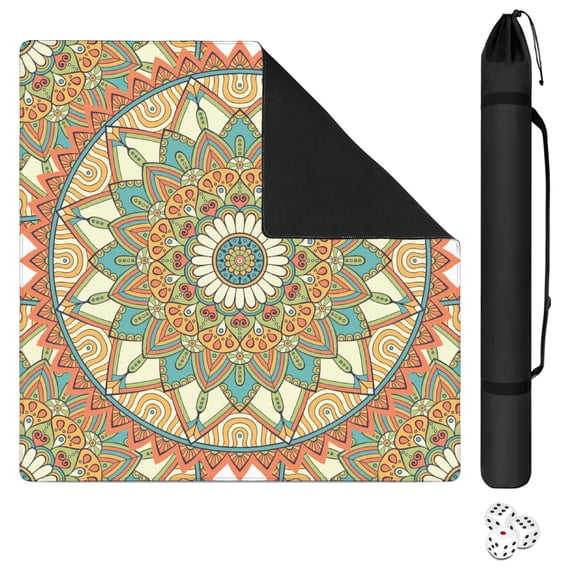 Mandala Mahjong Mat for Table, 31.5*31.5in Anti Slip American Mahjong Table Cloth, Noise Reduction, Neoprene Mah jongg Mat with Carrying Bag & 3 Dices, Mahjong Accessories Gift, Board Tile Games Mats