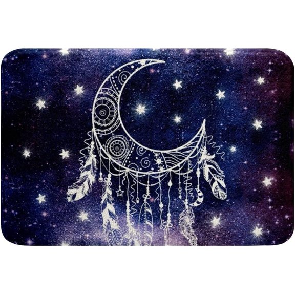 Mandala Moon Dreamcatcher Bathroom Rug Exotic Tribal Feather Bath Mat Purple Starry Sky Galaxy Doormat Bohemian Room Decor 16 x 24 Inch