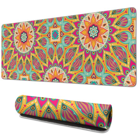 Mandala Mouse Mat: Add Charm to Your Office with Our Cute Design, Non-Slip Base, Waterproof & Stitched Edge Mousepad, Small Size 31.5x11.8 Inch