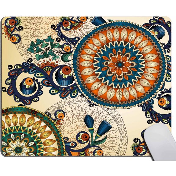 Mandala Mouse Pad, Big Circle Paisley Pattern Floral Customized Premium-Textured Mouse Mat,Washable Mousepads Non-Slip Rubber Base Small Mousepad, 9.5×7.9×0.12 inches