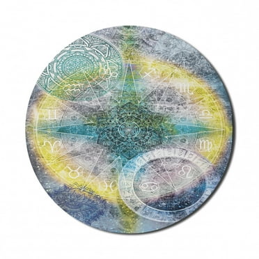 Mandala Mouse Pad for Computers, Geometry Element Complex Oriental Motifs with Vivid Colors Star Pattern, Round Non-Slip Thick Rubber Modern Gaming Mousepad, 8" Round, Multicolor, by Ambesonne