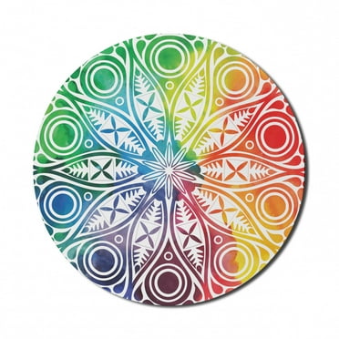 Mandala Mouse Pad for Computers, Oriental Circle with Flower Leaves Esoteric Persian Rainbow Colors, Round Non-Slip Thick Rubber Modern Gaming Mousepad, 8" Round, Multicolor, by Ambesonne