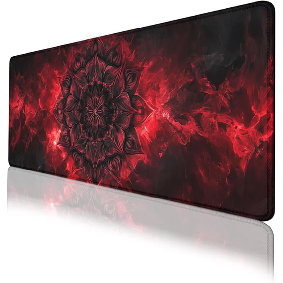 Mandala Mouse Pad Gothic Dark Red Flame Magic Abstract Large Desk Mat with Stitched Edges,Non-Slip Waterproof Rubber Base Mouse Mat 31.5 x 11.8 Mouse Pads for Desk Home Office Gaming