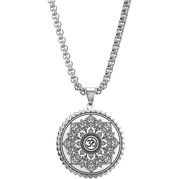 Mandala Om Aum Ohm Men's Necklace Sanskrit Symbol Om Aum Ohm Spiritual Amulet Indian Lotus Mandala Yoga Pendant Religious Jewelry Men