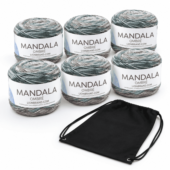 Mandala Ombre Yarn 551-201-Cool 6-Pack with Craft Project Bag